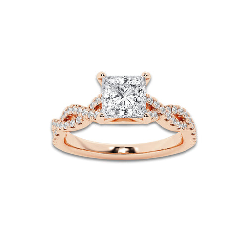 1.25 ctw Princess Lab-Grown Diamond Twisted Shank Engagement Ring in 14K Rose Gold for Women | D Color, VVS1 Clarity, IGI Certified 1.00 ct Center Diamond
