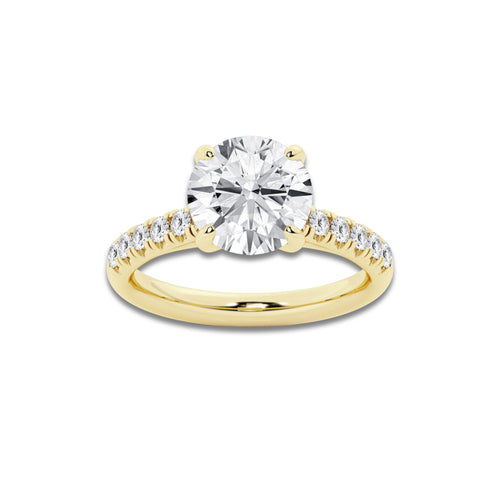 3.40 ctw Round Lab-Grown Diamond Pave Engagement Ring in 14K Yellow Gold for Women | D Color, VVS1 Clarity, IGI Certified 3.00 ct Center Diamond