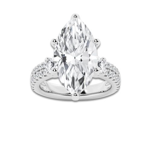 8.96 ctw Marquise Lab-Grown Diamond Three Stone Double Row Engagement Ring in 14K White Gold for Women | E Color, VS1 Clarity, IGI Certified 8.00 ct Center Diamond