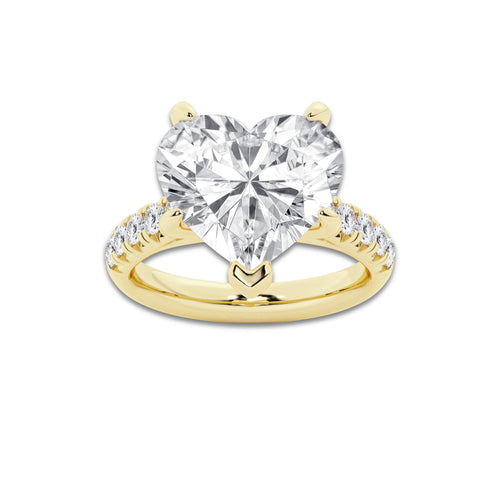 8.55 ctw Heart Lab-Grown Diamond Pave Engagement Ring in 14K Yellow Gold for Women | E Color, VS1 Clarity, IGI Certified 8.00 ct Center Diamond