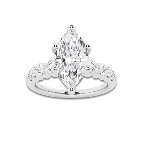 2.04 Ct Marquise Lab-Grown Diamond Half Eternity Engagement Ring in Platinum for Female, Colorless (E), VS1 Clarity | IGI Certified, 1.50 Ct Center Diamond