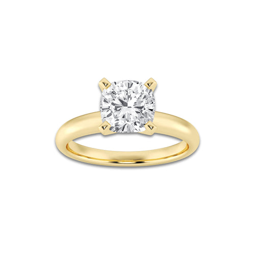 2.00 ctw Cushion Lab-Grown Diamond Minimalist Engagement Ring in 14K Yellow Gold for Women | E Color, VS1 Clarity, IGI Certified