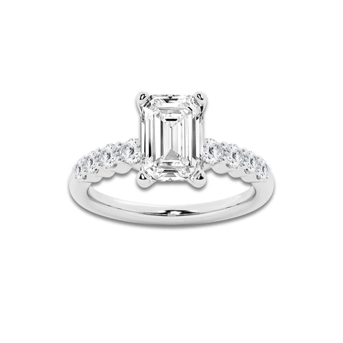 4.16 ctw Emerald Lab-Grown Diamond Side Stone Engagement Ring in Platinum for Women | Colorless D, VVS1 Clarity, IGI Certified 3.50 Ct Center Diamond