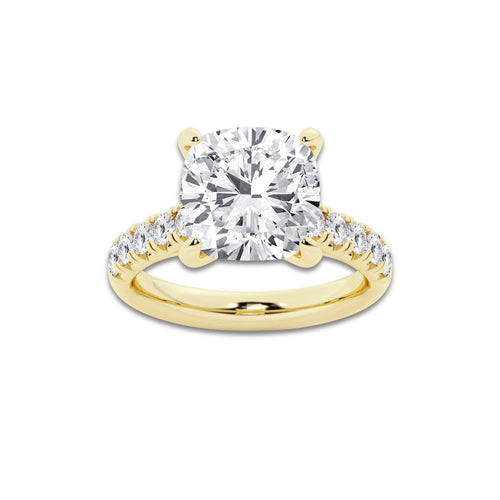 6.55 ctw Cushion Lab-Grown Diamond Pave Engagement Ring in 14K Yellow Gold for Women | D Color, VVS1 Clarity, IGI Certified 6.00 ct Center Diamond