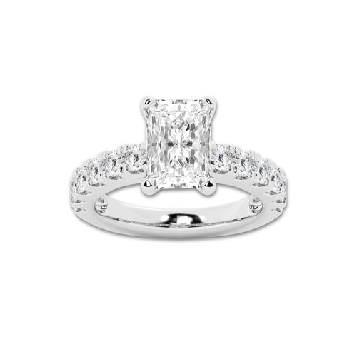 4.00 ctw Radiant Lab-Grown Diamond Split-Prong Set Side Stone Engagement Ring in 14K White Gold for Women | Colorless E, VS1 Clarity, IGI Certified 3.00 ct Center Diamond