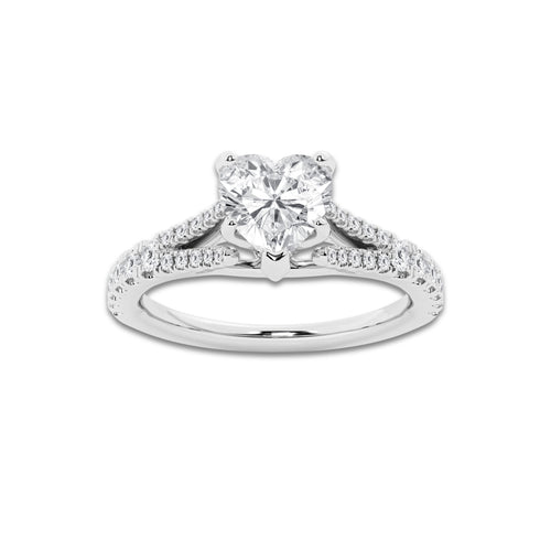 1.33 ctw Heart Lab-Grown Diamond Split Shank Side Stone Engagement Ring in 14K White Gold for Women | Colorless E, VS1 Clarity, IGI Certified 1.00 ct Center Diamond