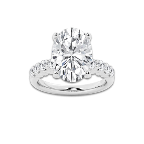 6.66 Ct Oval Lab-Grown Diamond Half Eternity Engagement Ring in Platinum for Female, Colorless (D), VVS1 Clarity | IGI Certified, 6.00 Ct Center Diamond