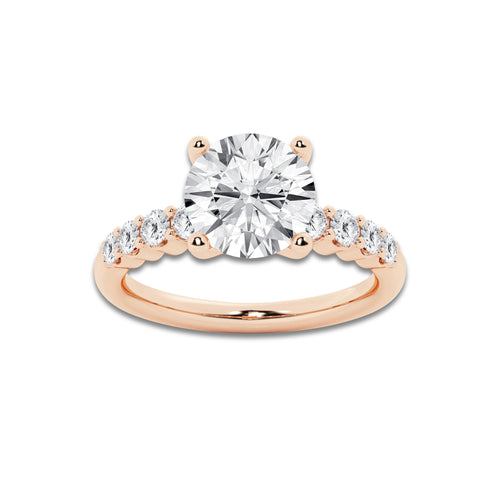 3.54 Ct Round Lab-Grown Diamond Half Eternity Engagement Ring in 14K Rose Gold for Female, Colorless (D), VVS1 Clarity | IGI Certified, 3.00 Ct Center Diamond