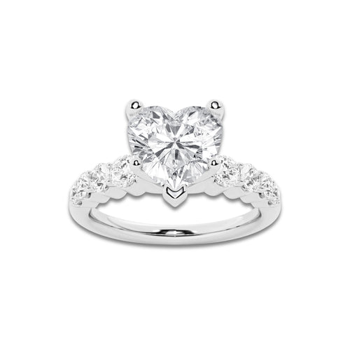 2.04 Ct Heart Lab-Grown Diamond Half Eternity Engagement Ring in Platinum for Female, Colorless (E), VS1 Clarity | IGI Certified, 1.50 Ct Center Diamond
