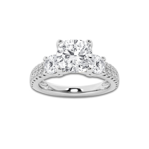 2.25 ctw Cushion Lab-Grown Diamond Three Stone Double Row Engagement Ring in Platinum for Women | E Color, VS1 Clarity, IGI Certified 1.50 ct Center Diamond