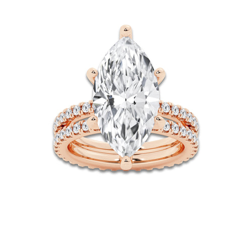 8.22 ctw Marquise Lab-Grown Diamond Double Row Diamond Engagement Ring in 14K Rose Gold for Women | Colorless D, VVS1 Clarity, IGI Certified 7.00 ct Center Diamond