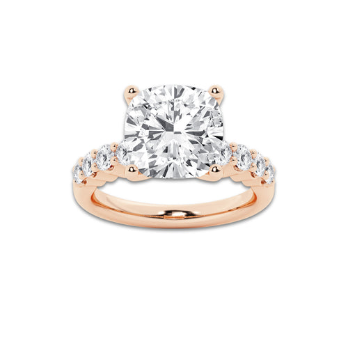 6.66 Ct Cushion Lab-Grown Diamond Half Eternity Engagement Ring in 14K Rose Gold for Female, Colorless (D), VVS1 Clarity | IGI Certified, 6.00 Ct Center Diamond