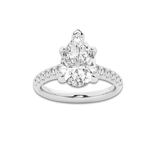 3.40 ctw Pear Lab-Grown Diamond Pave Engagement Ring in Platinum for Women | E Color, VS1 Clarity, IGI Certified 3.00 ct Center Diamond