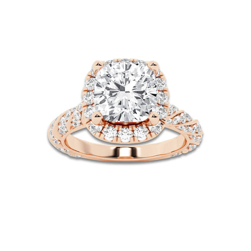 Jane 2 1/8 ctw Cushion Lab Grown Diamond Ribbon Halo Engagement Ring 14K Rose Gold, D, VVS | IGI Certified, 1 1/2 ct Center