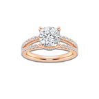 Zenobia 3 ctw Cushion Lab Grown Diamond Old Mine Cut Split Shank Hidden Halo Engagement Ring 14K Rose Gold, D, VVS | IGI Certified, 2 1/2 ct Center