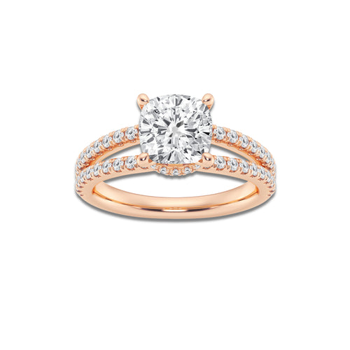 Zenobia 3 ctw Cushion Lab Grown Diamond Old Mine Cut Split Shank Hidden Halo Engagement Ring 14K Rose Gold, D, VVS | IGI Certified, 2 1/2 ct Center