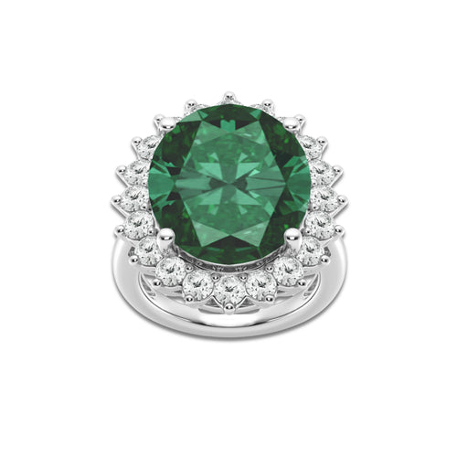 Periwinkle 15 3/4 ctw Oval Cut Emerald and Round Lab Grown Diamond Engagement Ring 14K White Gold | 14 ct Center