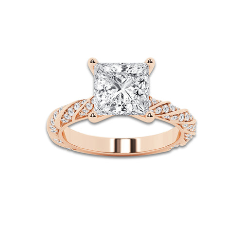 3.92 ctw Princess Lab-Grown Diamond Twisted Band Engagement Ring in 14K Rose Gold for Women | Colorless D, VVS1 Clarity, IGI Certified 3.50 ct Center Diamond