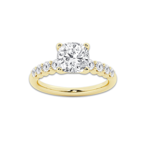 3.54 ctw Cushion Lab-Grown Diamond Side Stone Engagement Ring in 14K Yellow Gold for Women | Colorless E, VS1 Clarity, IGI Certified 3.00 Ct Center Diamond