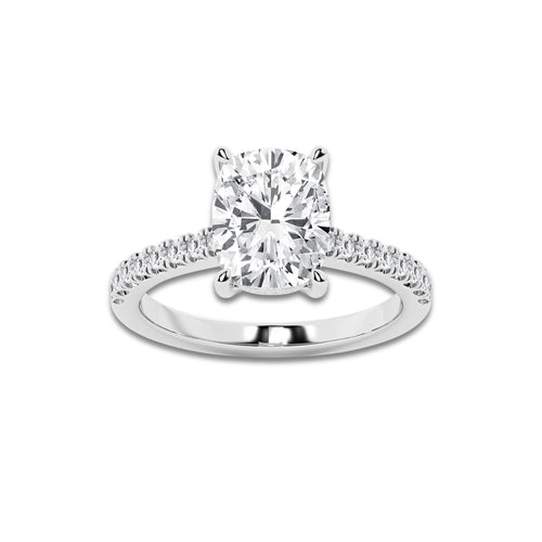 3.28 ctw Elongated Cushion Lab-Grown Diamond Hidden Halo Side Stone Engagement Ring in Platinum for Women | Colorless E, VS1 Clarity, IGI Certified 3.00 ct Center Diamond