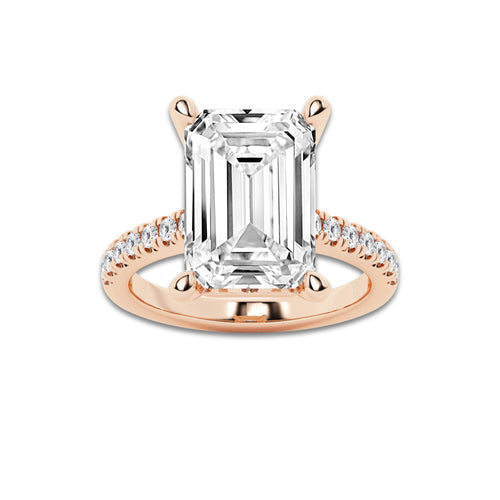 8.44 ctw Emerald Lab-Grown Diamond Hidden Halo Side Stone Engagement Ring in 18K Rose Gold for Women | Colorless E, VS1 Clarity, IGI Certified 8.00 ct Center Diamond