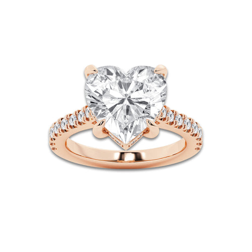 4.34 ctw Heart Lab-Grown Diamond Hidden Halo Side Stone Engagement Ring in 18K Rose Gold for Women | Colorless D, VVS1 Clarity, IGI Certified 4.00 ct Center Diamond