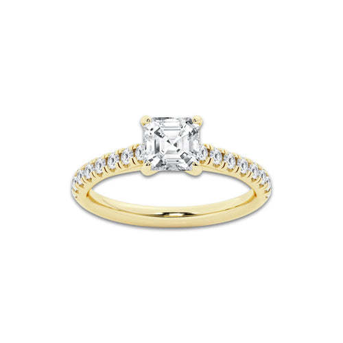 1.39 ctw Asscher Lab-Grown Diamond Pave Engagement Ring in 14K Yellow Gold for Women | E Color, VS1 Clarity, IGI Certified 1.00 ct Center Diamond