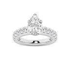 3.50 ctw Pear Lab-Grown Diamond Split-Prong Set Side Stone Engagement Ring in Platinum for Women | Colorless E, VS1 Clarity, IGI Certified 2.50 ct Center Diamond