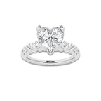 2.54 Ct Heart Lab-Grown Diamond Half Eternity Engagement Ring in 14K White Gold for Female, Colorless (D), VVS1 Clarity | IGI Certified, 2.00 Ct Center Diamond
