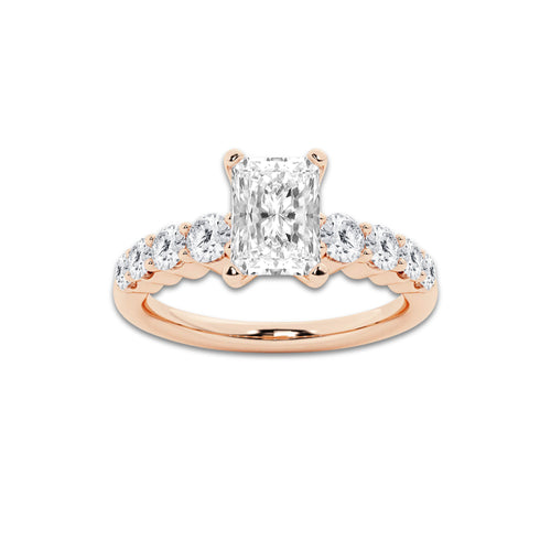 1.29 Ct Radiant Lab-Grown Diamond Half Eternity Engagement Ring in 14K Rose Gold for Female, Colorless (E), VS1 Clarity | IGI Certified, 0.75 Ct Center Diamond