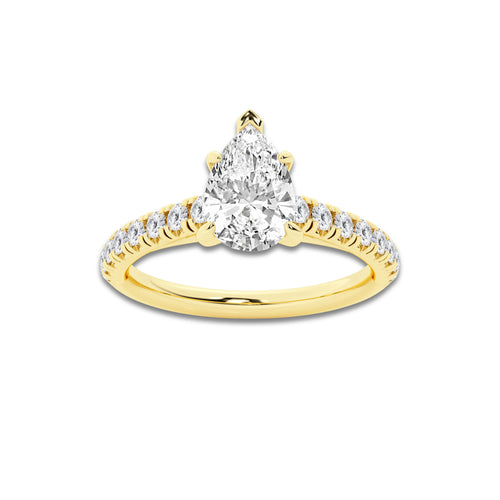 1.39 ctw Pear Lab-Grown Diamond Pave Engagement Ring in 14K Yellow Gold for Women | D Color, VVS1 Clarity, IGI Certified 1.00 ct Center Diamond