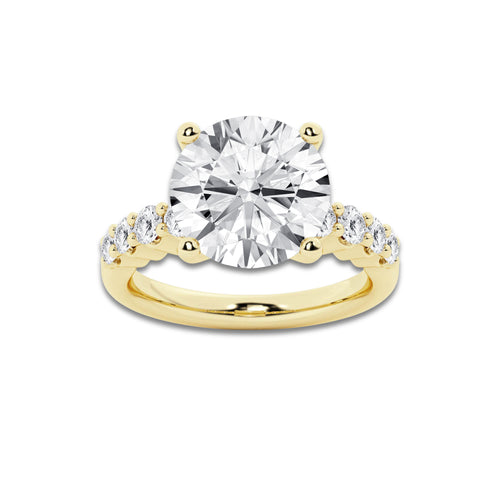 7.66 Ct Round Lab-Grown Diamond Half Eternity Engagement Ring in 14K Yellow Gold for Female, Colorless (D), VVS1 Clarity | IGI Certified, 7.00 Ct Center Diamond