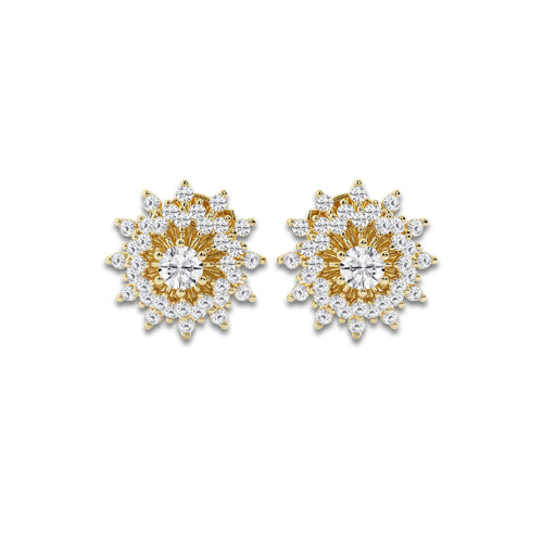 1 ctw Round Lab Grown Diamond Sunburst Earrings 14K Yellow Gold, DE, VS1