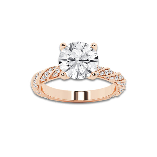 4.42 ctw Round Lab-Grown Diamond Twisted Band Engagement Ring in 14K Rose Gold for Women | Colorless E, VS1 Clarity, IGI Certified 4.00 ct Center Diamond