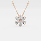 7/8 ctw Pear and Round Lab Grown Diamond Flower Pendant with Adjustable Chain 18K Rose Gold, DE, VS1