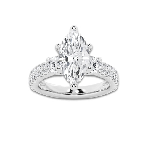 4.00 ctw Marquise Lab-Grown Diamond Three Stone Double Row Engagement Ring in Platinum for Women | E Color, VS1 Clarity, IGI Certified 3.00 ct Center Diamond