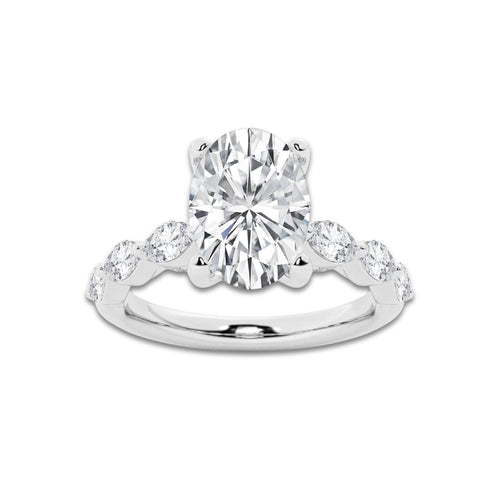 2.98 ctw Oval Lab-Grown Diamond Marquise Side Stone Engagement Ring in Platinum for Women | Colorless D, VVS1 Clarity, IGI Certified 2.50 ct Center Diamond