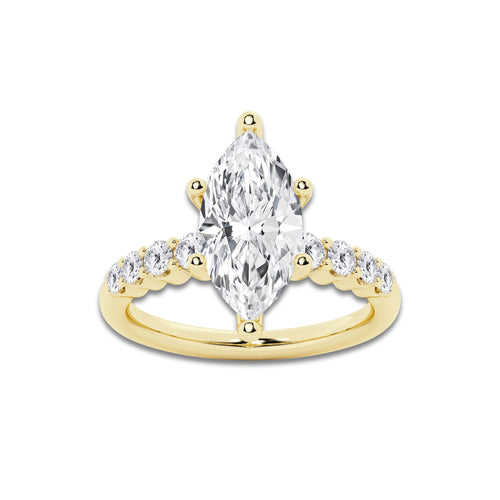 5.66 ctw Marquise Lab-Grown Diamond Side Stone Engagement Ring in 14K Yellow Gold for Women | Colorless D, VVS1 Clarity, IGI Certified 5.00 Ct Center Diamond