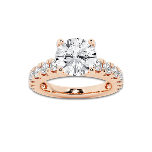2.50 ctw Round Lab-Grown Diamond Split-Prong Set Side Stone Engagement Ring in 14K Rose Gold for Women | Colorless E, VS1 Clarity, IGI Certified 1.50 ct Center Diamond