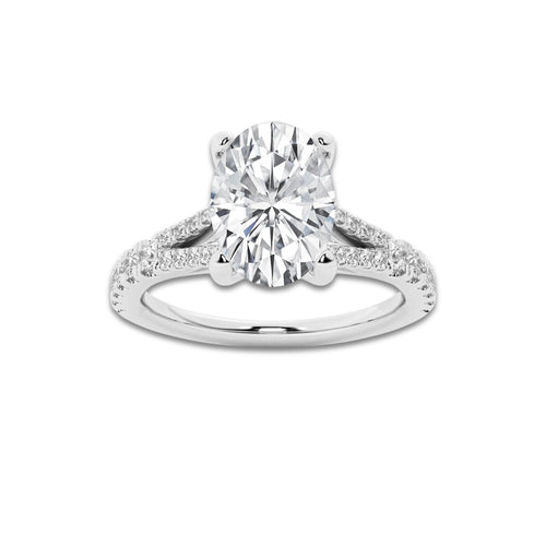 1.83 ctw Oval Lab-Grown Diamond Split Shank Side Stone Engagement Ring in Platinum for Women | Colorless E, VS1 Clarity, IGI Certified 1.50 ct Center Diamond
