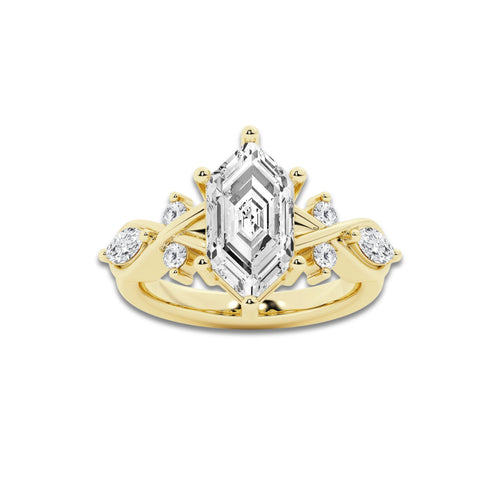 Laura 2 2/5 ctw Dutch Marquise Lab Grown Diamond Side Stone Engagement Ring 14K Yellow Gold, D, VVS | IGI Certified, 2 ct Center