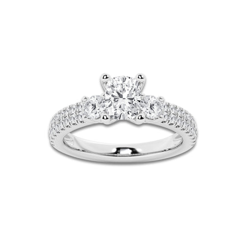 1.71 ctw Elongated Cushion Lab-Grown Diamond Three Stone Double Row Engagement Ring in Platinum for Women | D Color, VVS1 Clarity, IGI Certified 1.00 ct Center Diamond