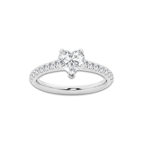 1.39 ctw Heart Lab-Grown Diamond Pave Engagement Ring in 14K White Gold for Women | E Color, VS1 Clarity, IGI Certified 1.00 ct Center Diamond