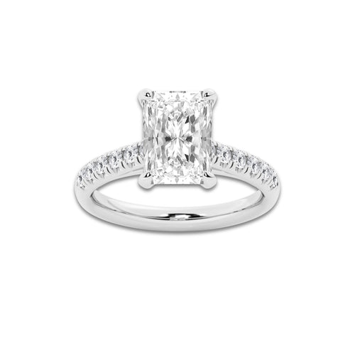 3.40 ctw Radiant Lab-Grown Diamond Pave Engagement Ring in Platinum for Women | E Color, VS1 Clarity, IGI Certified 3.00 ct Center Diamond