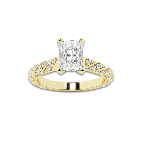 1.19 ctw Radiant Lab-Grown Diamond Twisted Band Engagement Ring in 14K Yellow Gold for Women | Colorless E, VS1 Clarity, IGI Certified 0.75 ct Center Diamond