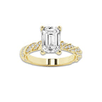 8.42 ctw Emerald Lab-Grown Diamond Twisted Band Engagement Ring in 14K Yellow Gold for Women | Colorless D, VVS1 Clarity, IGI Certified 8.00 ct Center Diamond