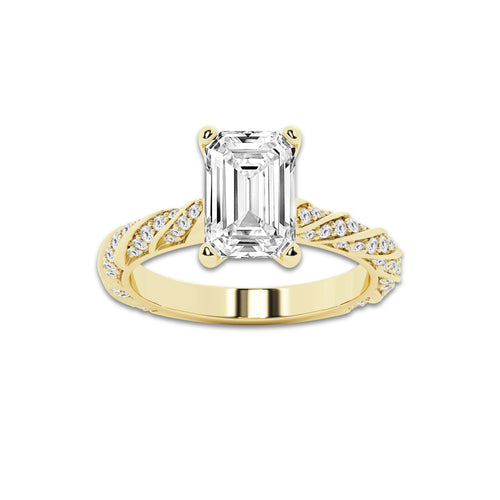 8.42 ctw Emerald Lab-Grown Diamond Twisted Band Engagement Ring in 14K Yellow Gold for Women | Colorless D, VVS1 Clarity, IGI Certified 8.00 ct Center Diamond