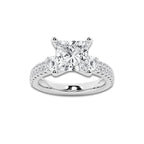 4.46 ctw Princess Lab-Grown Diamond Three Stone Double Row Engagement Ring in 14K White Gold for Women | E Color, VS1 Clarity, IGI Certified 3.50 ct Center Diamond