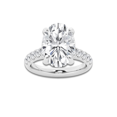 6.55 ctw Oval Lab-Grown Diamond Pave Engagement Ring in 14K White Gold for Women | D Color, VVS1 Clarity, IGI Certified 6.00 ct Center Diamond