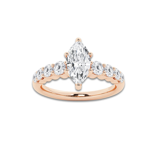1.54 ctw Marquise Lab-Grown Diamond Side Stone Engagement Ring in 14K Rose Gold for Women | Colorless D, VVS1 Clarity, IGI Certified 1.00 Ct Center Diamond